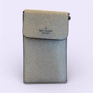 Kate Spade New York Silver Glitter Crossbody Phone Bag – Metallic Mini Purse